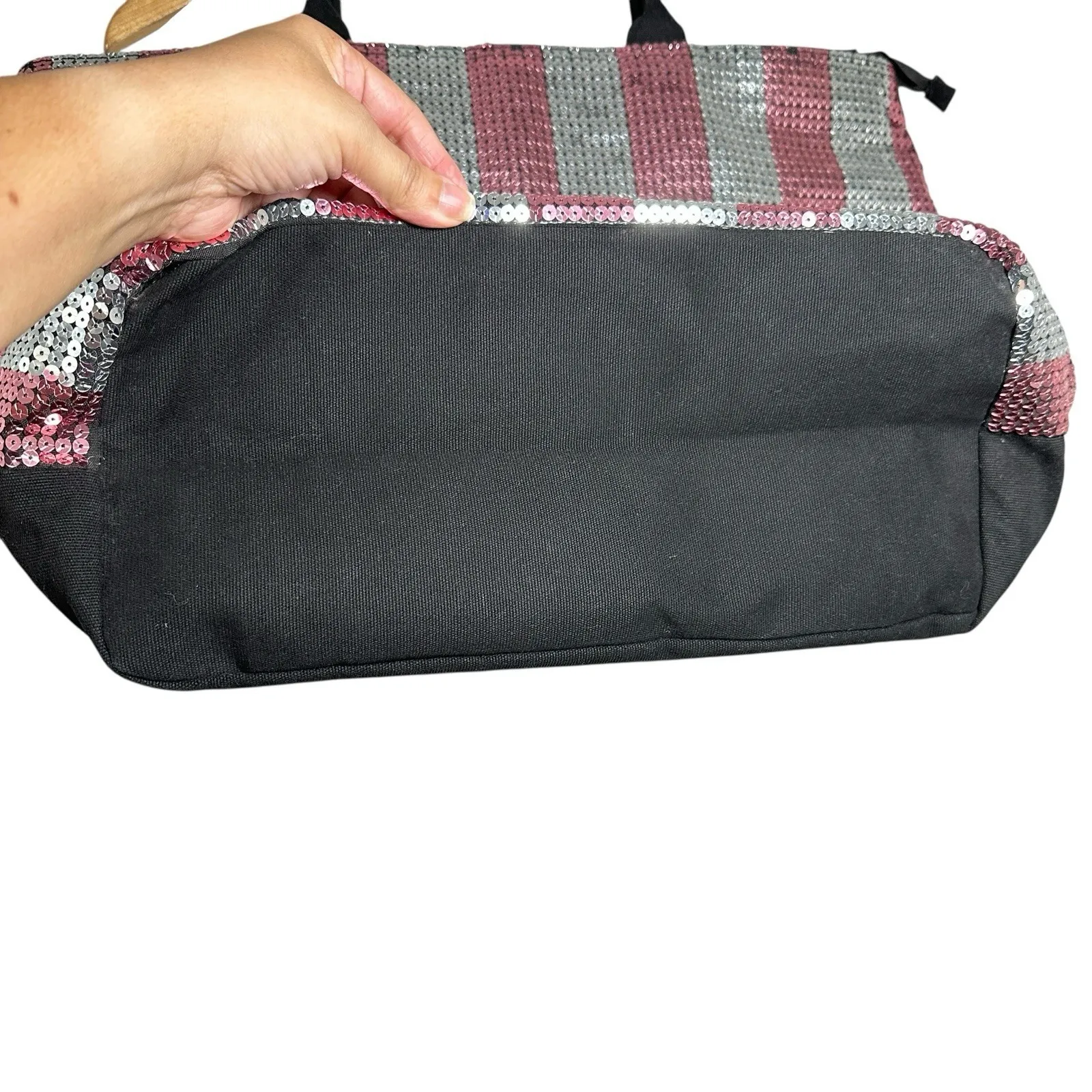 Victoria's Secret Pink Silver Sequin Stripe Tote Bag Limited Edition Weekender - Image 6