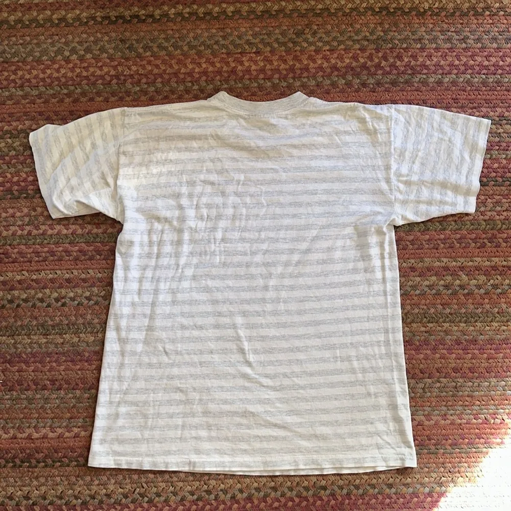 VTG GREY & WHITE STRIPE CHARLESTON TOURIST TEE Gray Size L - Image 4