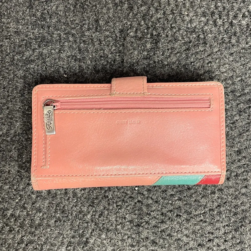 Fossil #SL9369 leather patchwork long wallet in pink colorful geometric vintage - Image 5