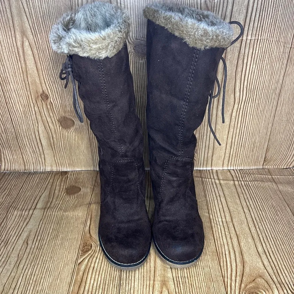 Vintage y2k Lower east side fur lined tall dark brown chocolate wedge boots - Image 3