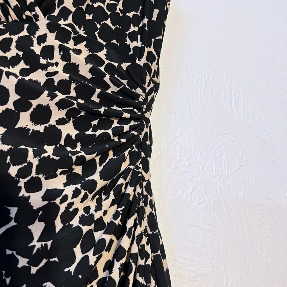 Lauren Ralph Lauren Cream Black Print Cap Sleeve Ruched Stretchy Dress Size 2 - Image 3