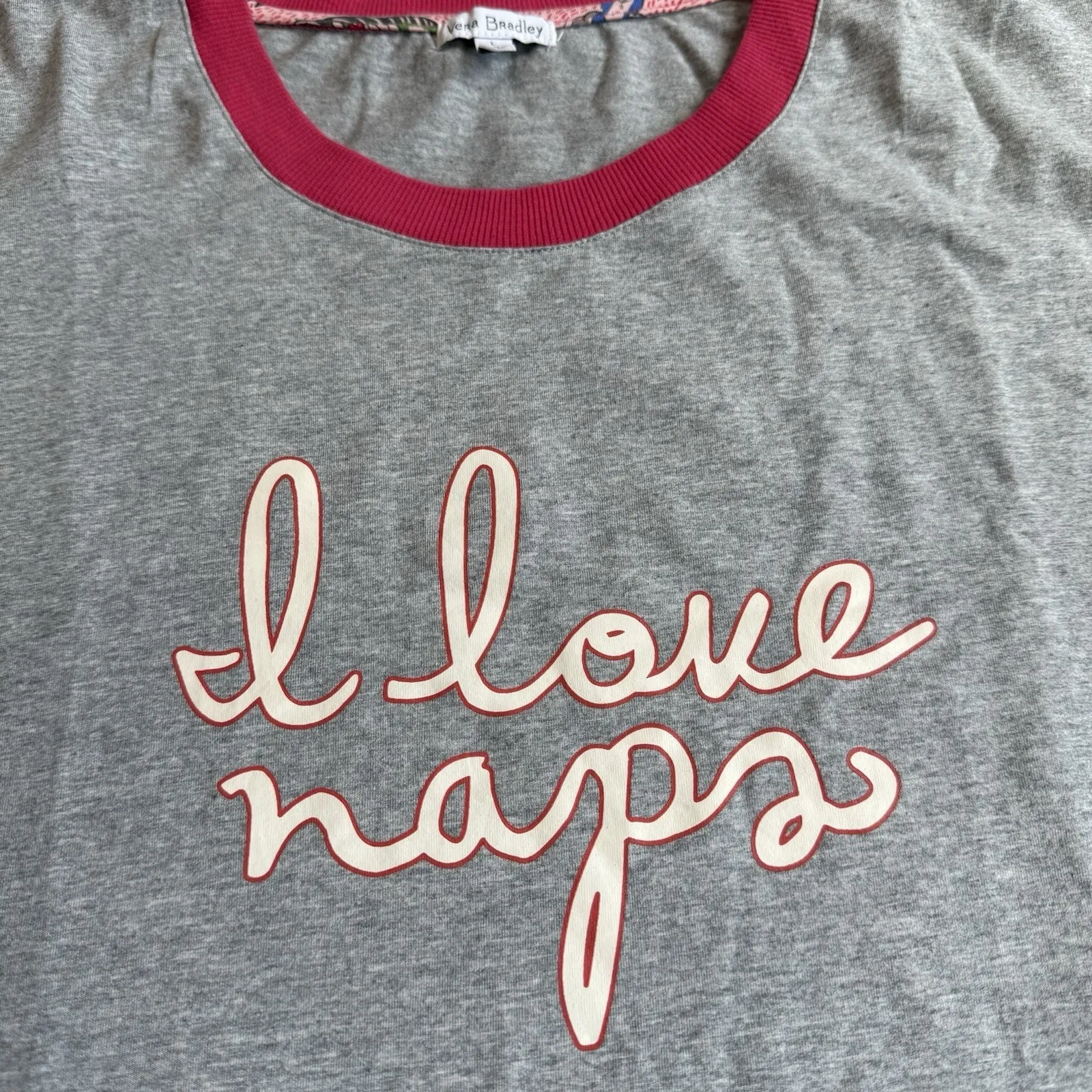 Vera Bradley Top Women L 12 14 Stitched Flower Ringer Pajama Baseball T Shirt - Image 4