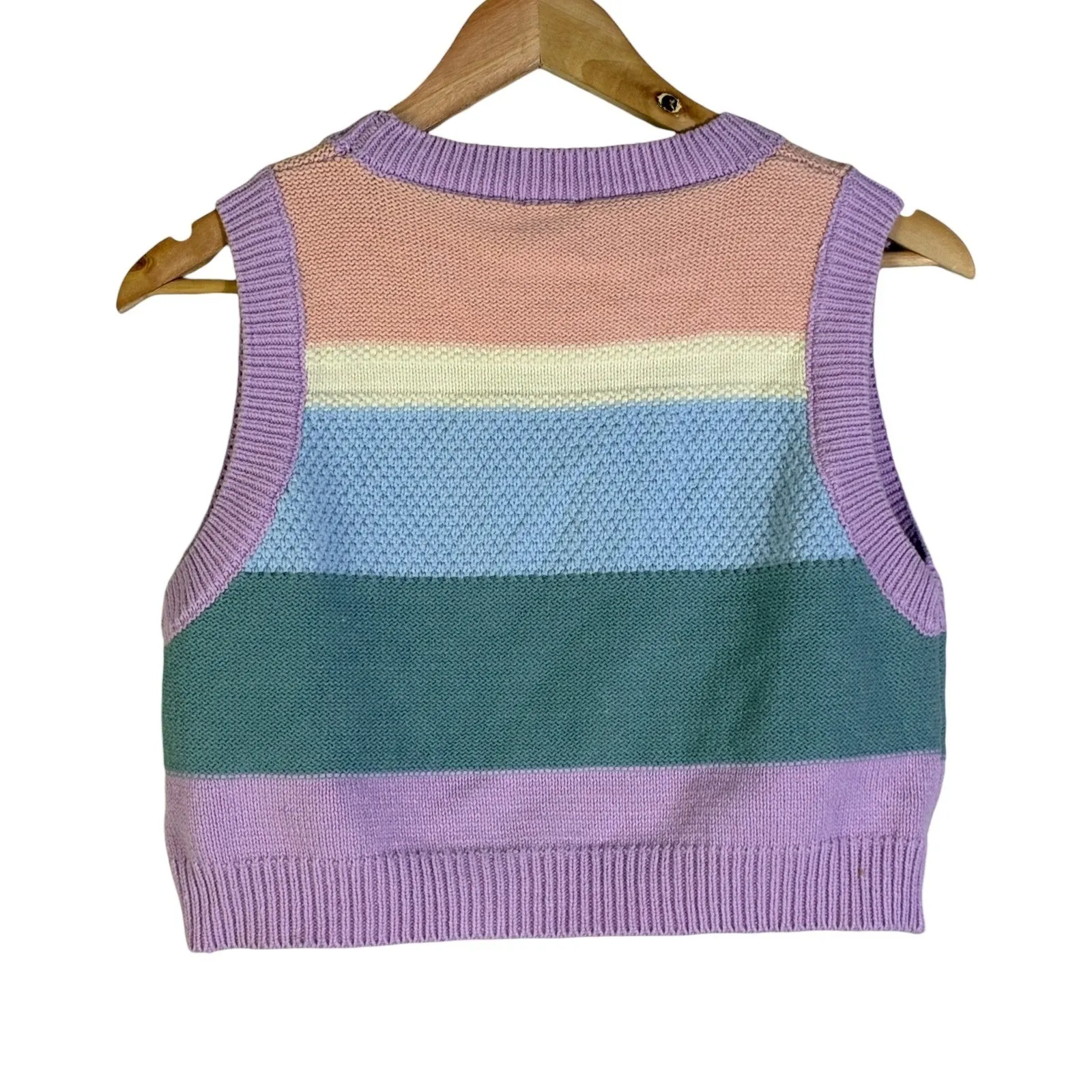 LE LIS COLLECTION Rainbow Striped Knit Sweater Vest Crop Top Women's Medium Y2K - Image 3