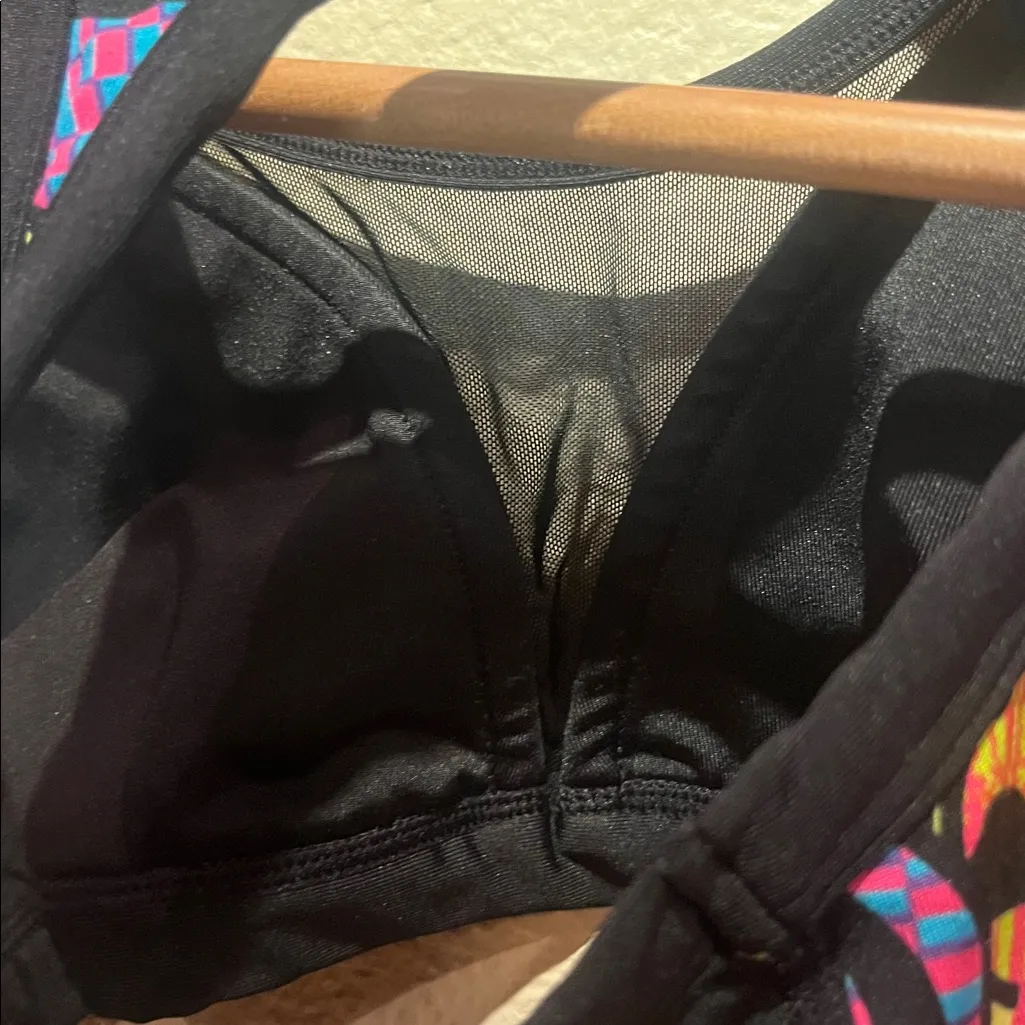 Zumba Women’s Zmoji Mesh Insert Sports Bra Colorful Workout Aerobics Small Black - Image 7