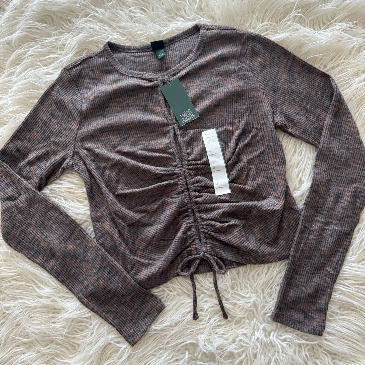 Wild Fable Long Sleeve Lace Up Cozy Knit Blouse Brown Size Medium - Image 4
