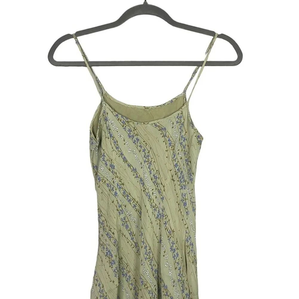 Zara Shimmery Floral Print Spaghetti Strap Slip Maxi Dress Lined 10 Green #3287 - Image 6