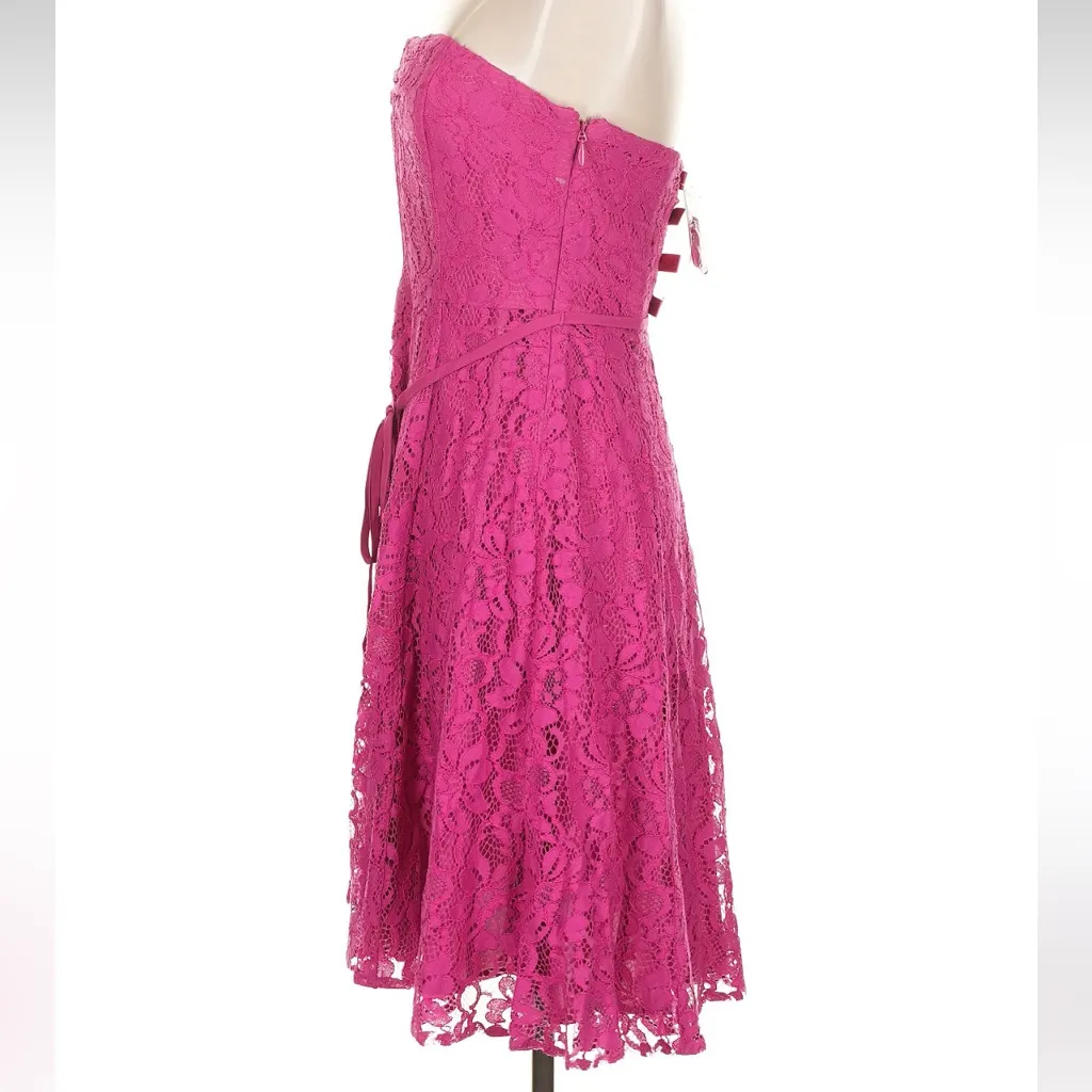 Eva mendes strapless lace dress bow detail fuchsia hot pink size 8 NWT - Image 3