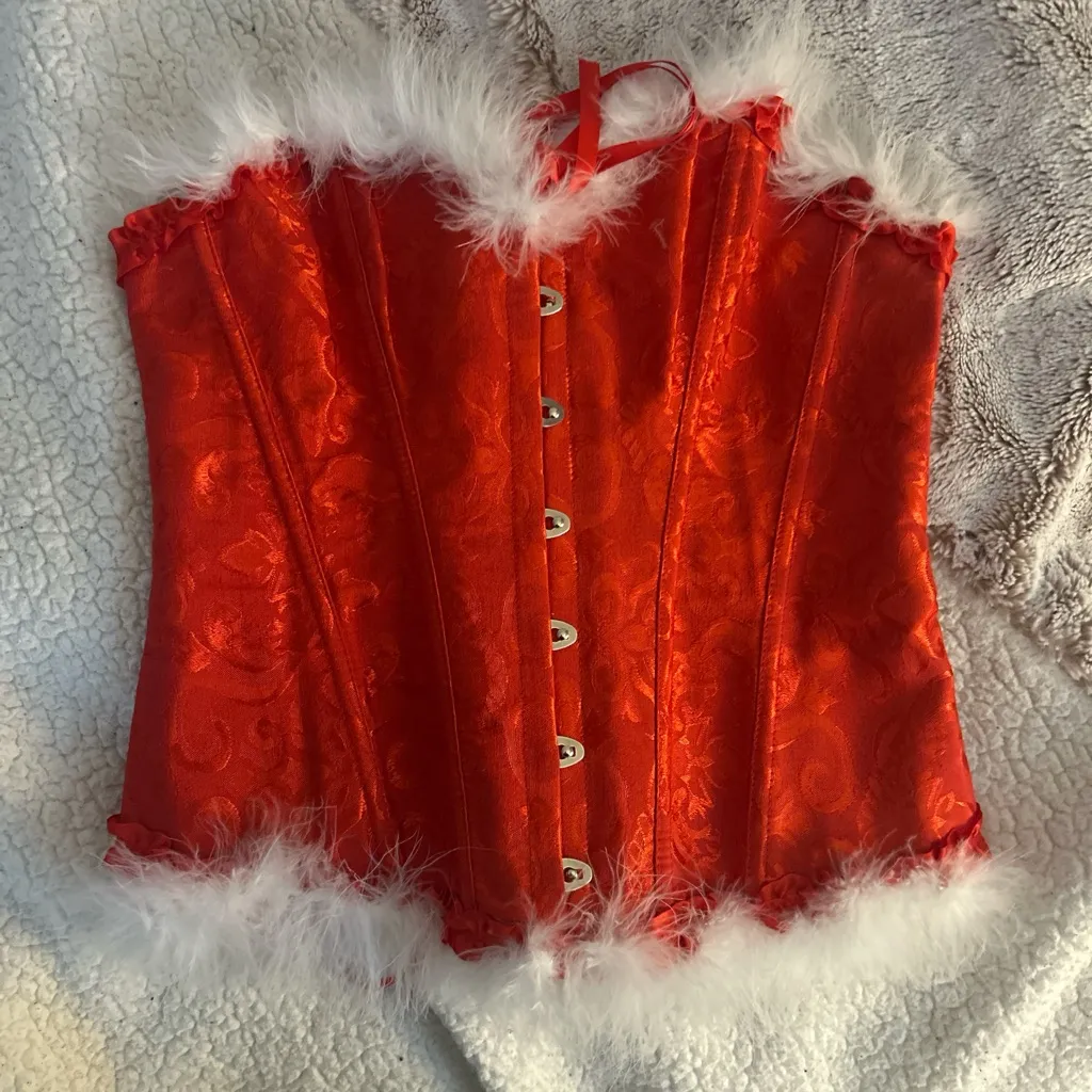 Red and white Santa Corset and hat Size M - Image 2