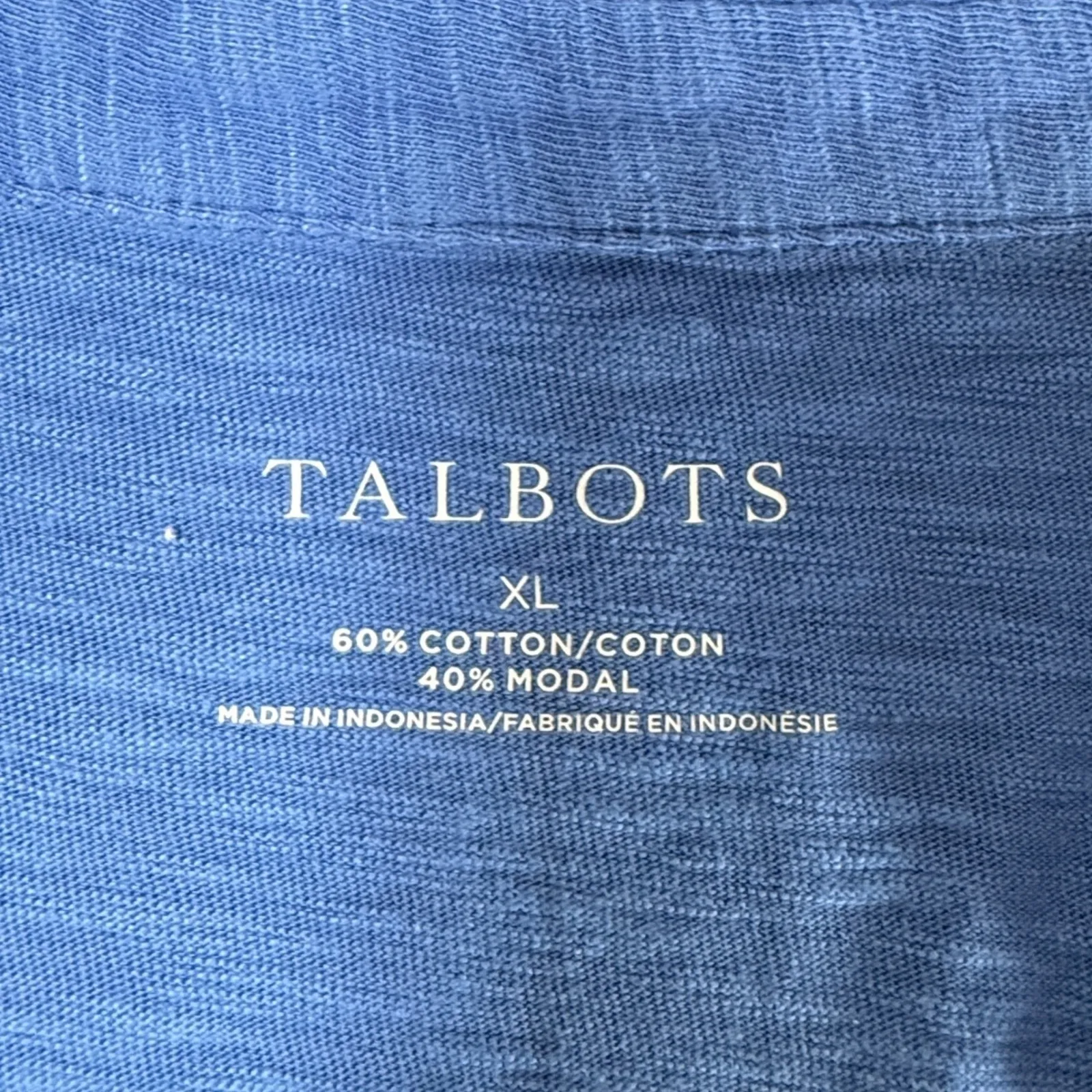 Talbots XL Roll Cuff Johnny Collar Short Sleeve Collared Polo Womens Blue V Neck - Image 6