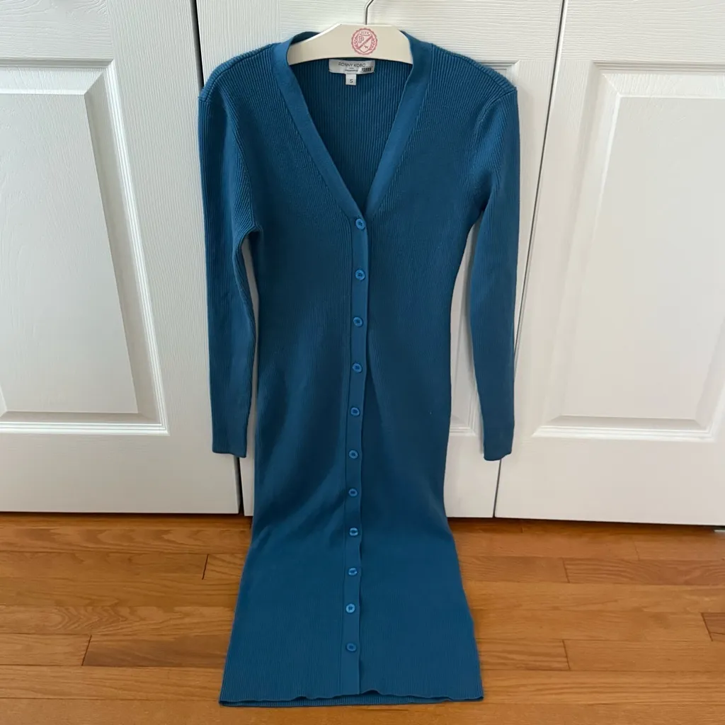 Ronny Kobo Collective Blue Knit Button Up Midi Sweater Dress - Image 2