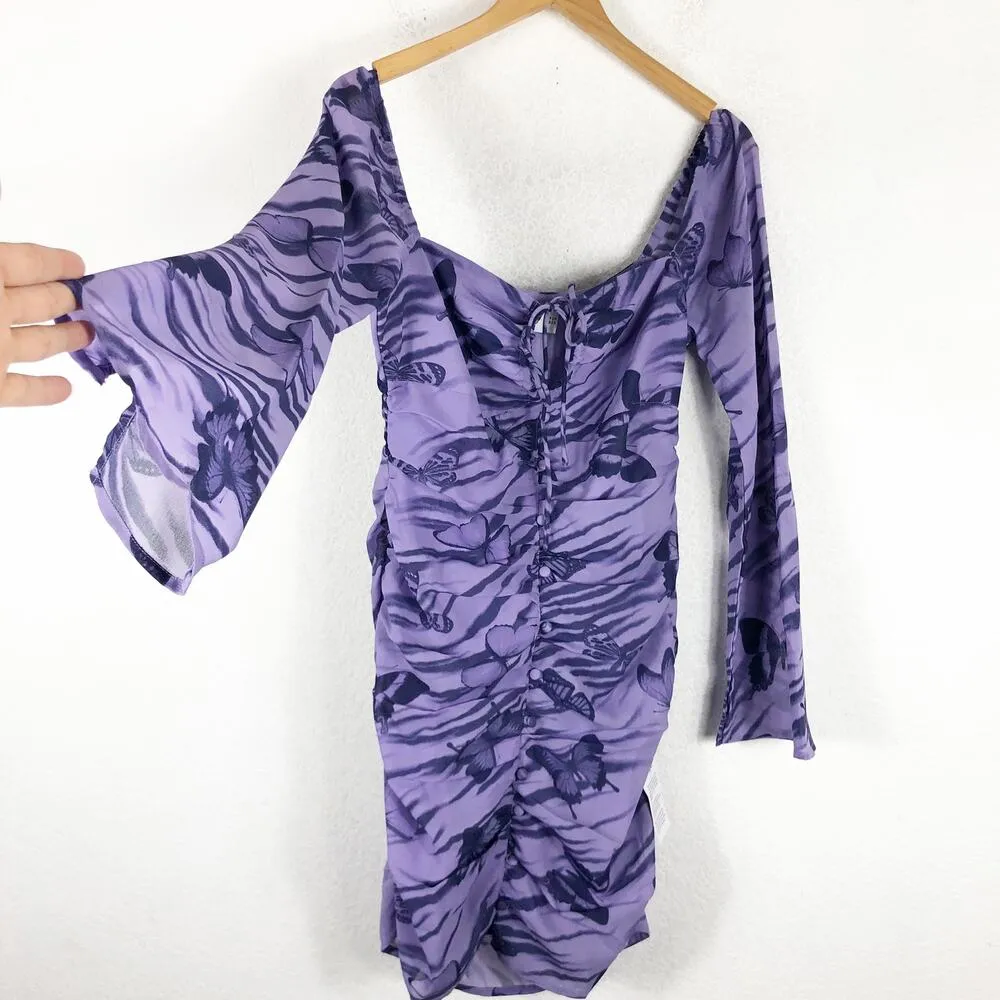 NWT ASOS Design Keyhole Purple Butterfly Print Mini Dress Size 10 Buttons Y2K - Image 9