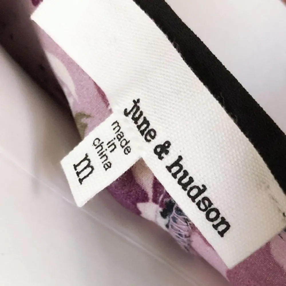 June & Hudson Bell Sleeve Dress Faux Wrap Floral Print Purple Black Size M NWT - Image 6