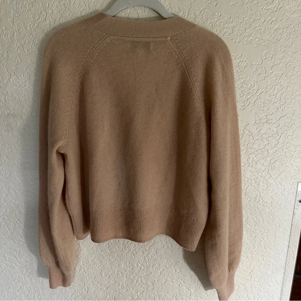 Filoro Pointelle Heart 2 Ply 100%‎ Cashmere Cardigan Honey Size Small Swe… Tan - Image 6