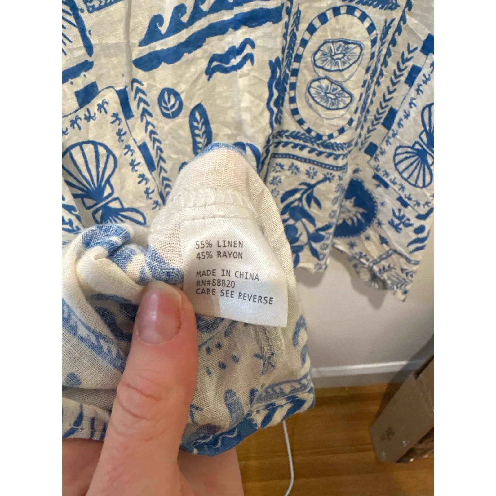 Calypso St Barth Linen Blend Top Blue White Celestial Print Kimono Sleeve Size L Size L - Image 4
