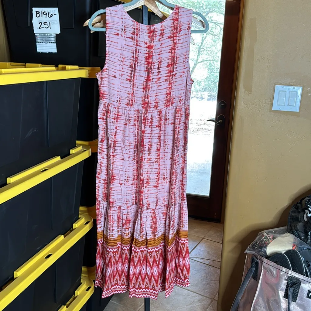 beachlunchlounge Women's Sleeveless Tiered Printed Dress Aster Aura Size Small - Image 9