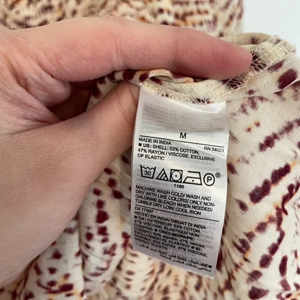 NEW NWT OLD NAVY Smocked Bodice Tie Dye Top Cream Beige Burgundy Short Sleeve M - Image 12