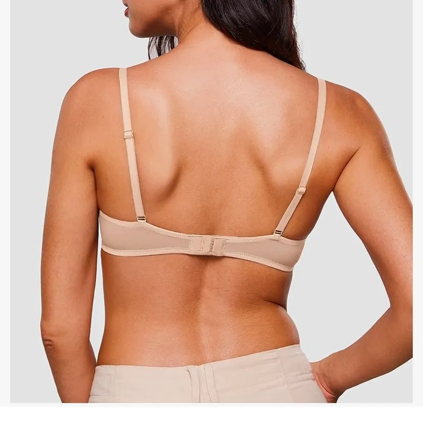 Inlyric Women’s Soft & Sexy Sheer Balconette Underwire Plunge Beige 36D Bra Tan Size undefined - Image 4