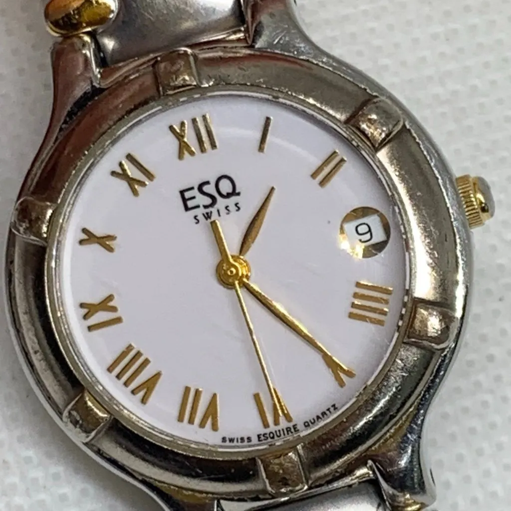 ESQ Esquire Swiss women’s vintage watch two tone white dial 26mm size 6” running - Image 3