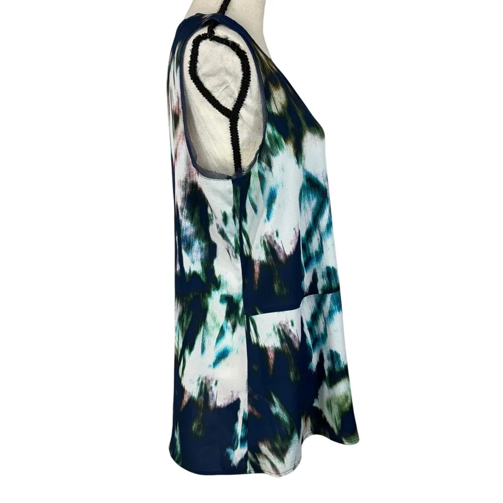 Simply Vera Vera Wang Large Tunic Top Asymmetrical Sleeveless Abstract Scoop Blue - Image 5