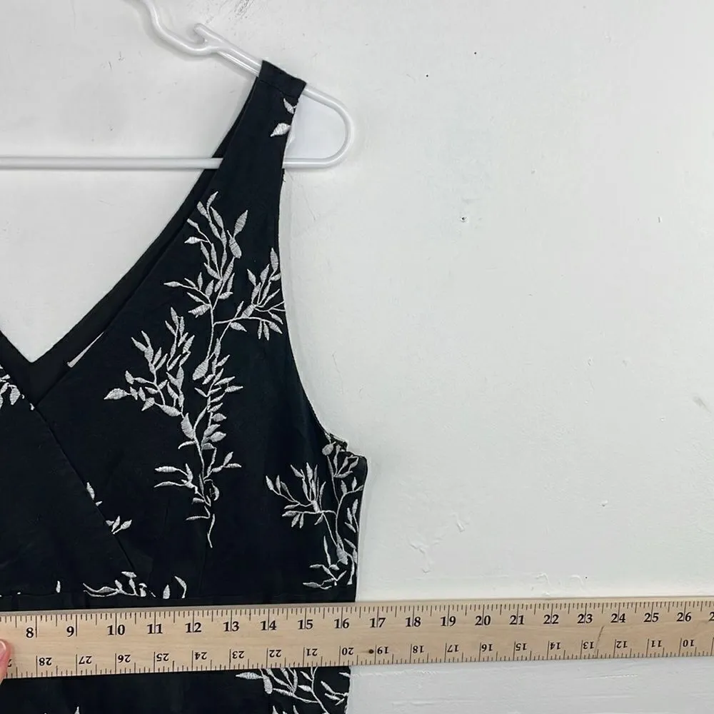 Peter Nygard Womens Fit &Flare Dress Black Floral Tie Waist V Neck Linen Medium - Image 13