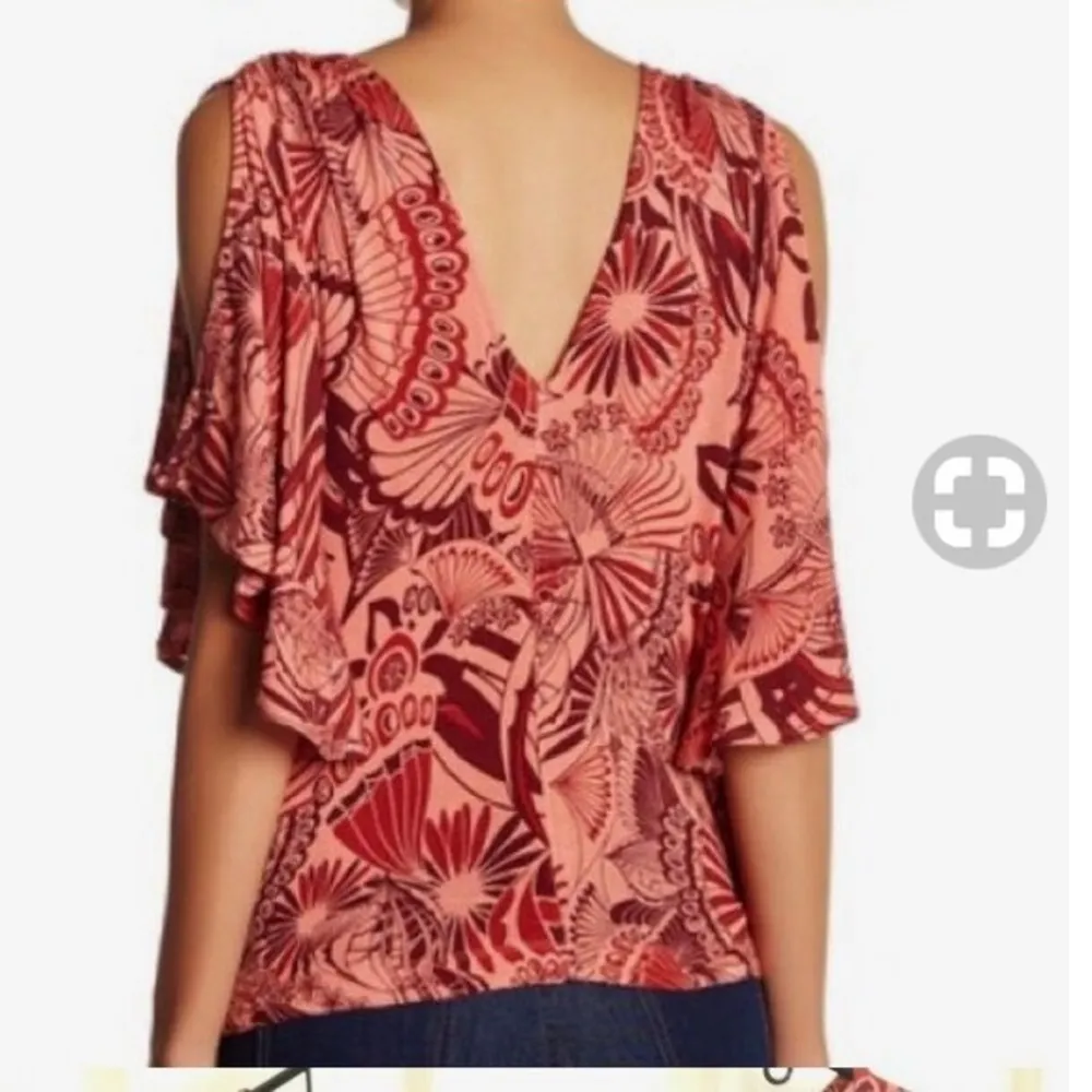 Free People Cutout Cold Shoulder Printed Blouse - Image 4