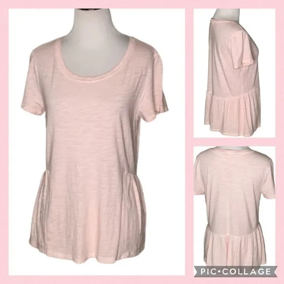 Sanctuary Casual Pink Short Sleeve Round Neck Shirt Peplum Back XS - Image 2