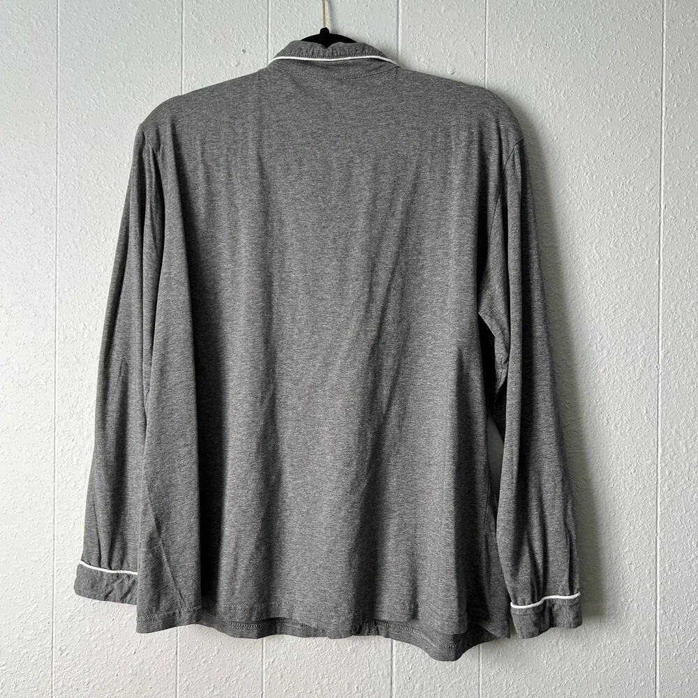 Cotton Sleep Shirt Womens Large Breathable Stretch Relaxed Loungewear Neutral Gray - Image 5