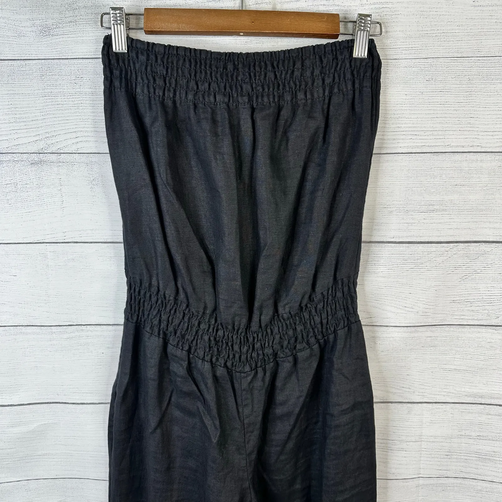 Blue Saks Fifth Avenue Womens size Medium Sleeveless Linen Jumpsuit Black - Image 3