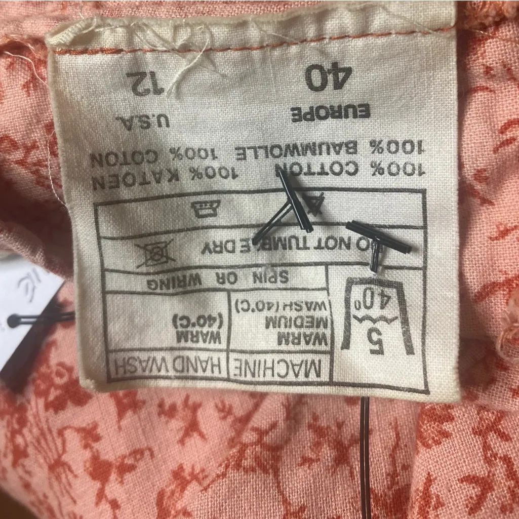 RARE Early 1970s Laura Ashley Maxi Dress |PEACH Floral Lace Yoke High Neck US 12 - Image 11