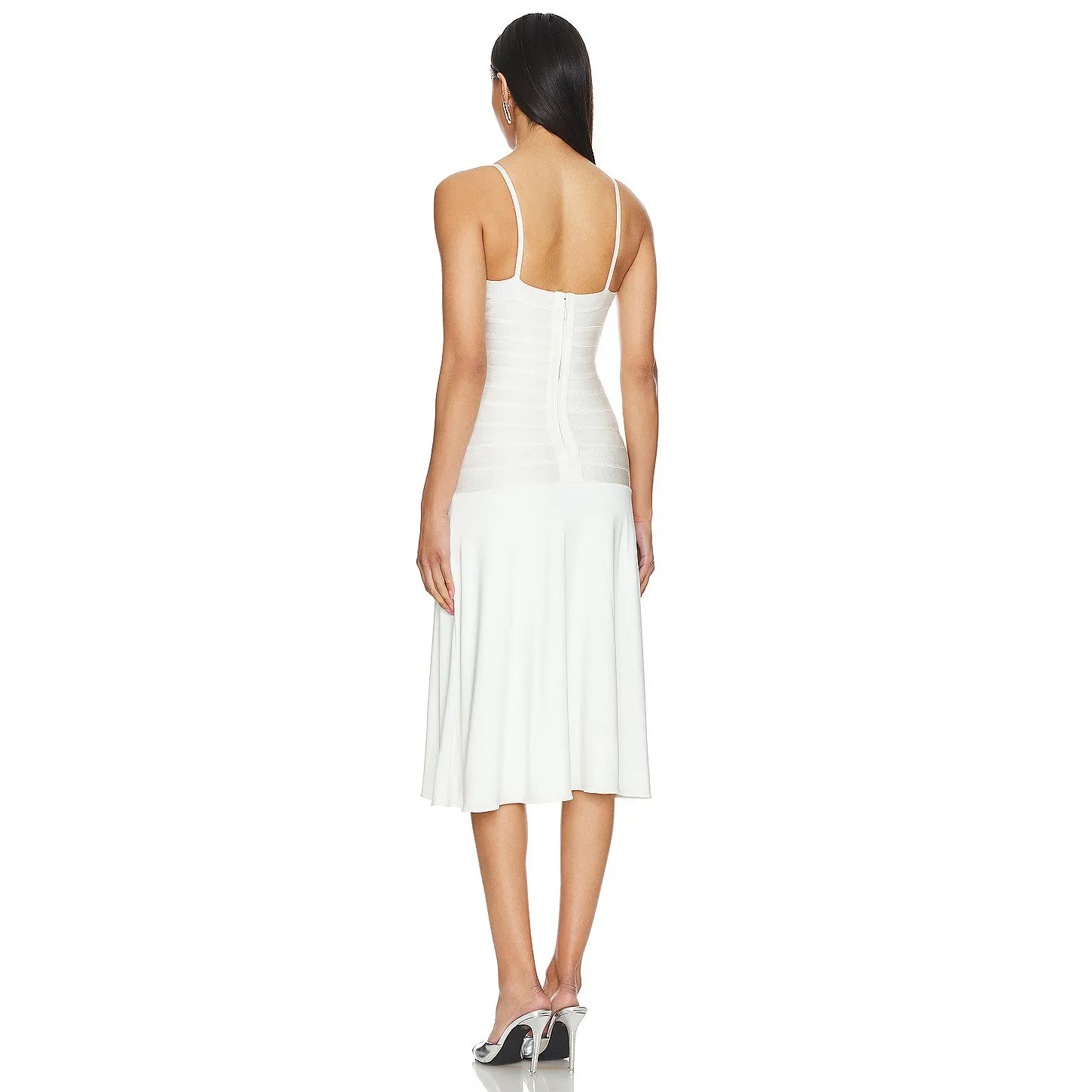 Herve Leger Sophia Dress Bandage Bodice Midi Knee-Length Flowy Skirt Slit - Image 2