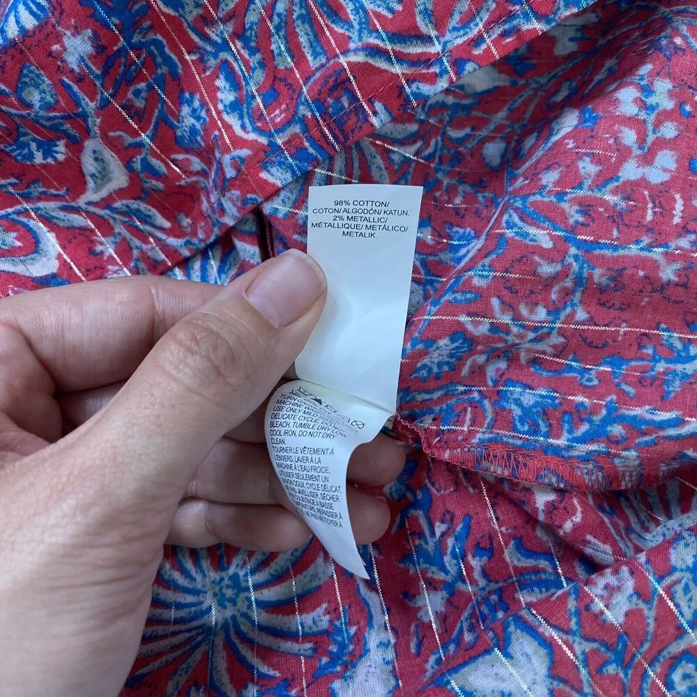 LUCKY BRAND Womens Pink Printed Cold Shoulder Baby Doll Top S Boho - Image 3