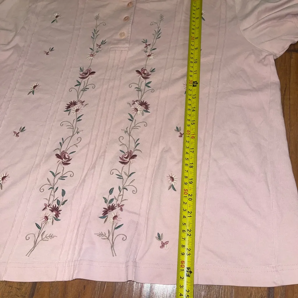Haband Light Pink Floral Embroidered Blouse Tshirt top shot vintage woman’s L Size L - Image 6