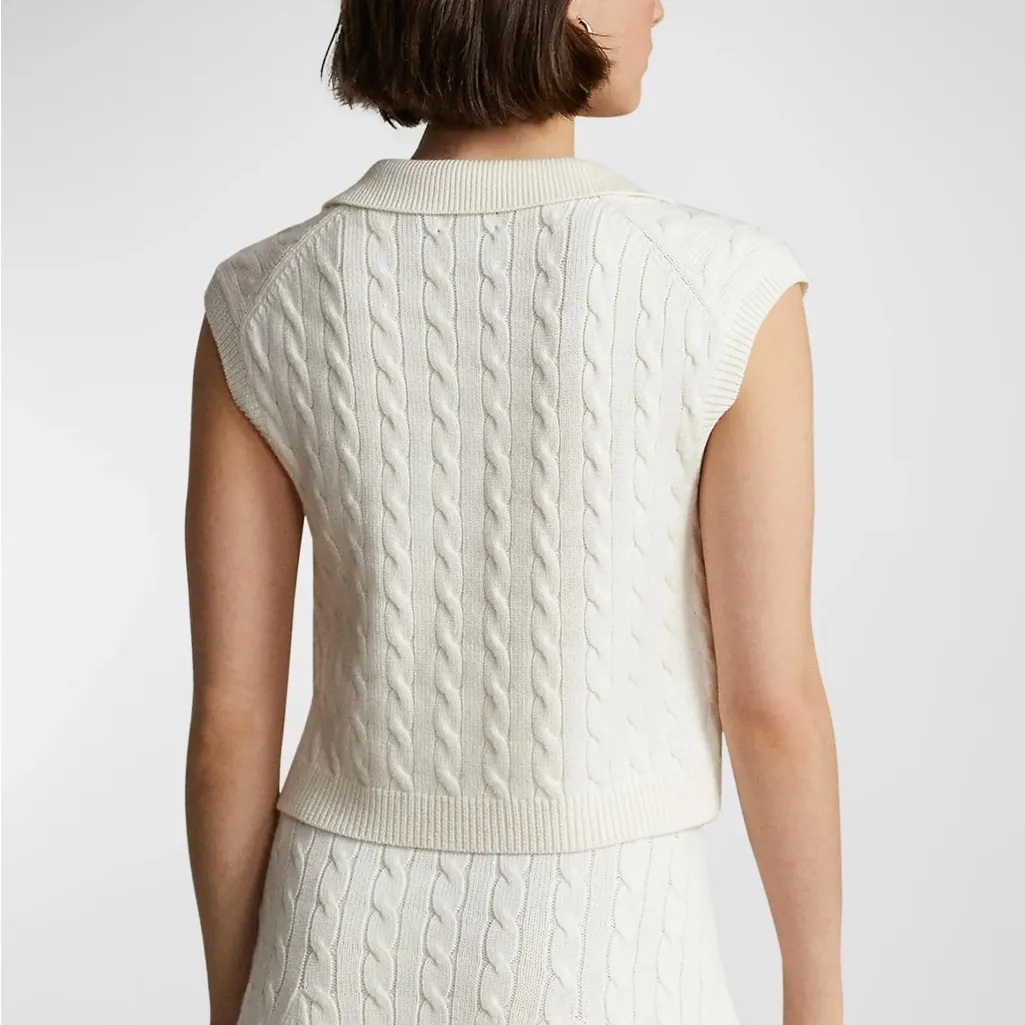 Ralph Lauren Cropped Silk Blend Cable Polo Sweater - Image 2