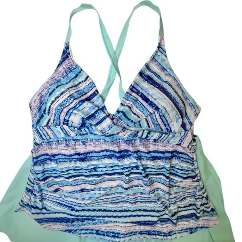 Swimsuits for All Two Piece Skirt
Swimsuit Aqua Navy White Striped 5XL Blue Size 5X - Image 4