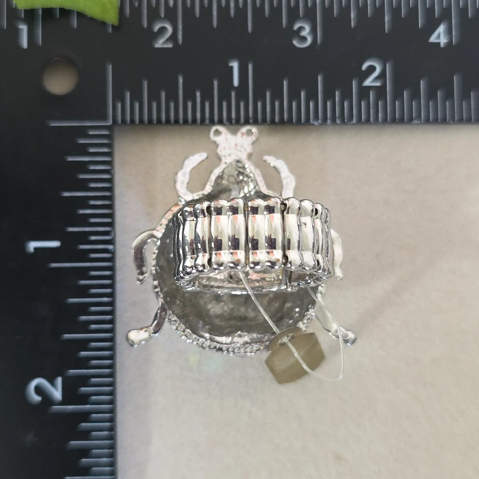 Vintage Statement Silver Beetle Bug Ring with AB Stones - Image 8