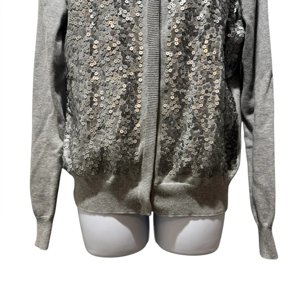 IZOD Sequin Front Sweater Women’s Medium Gray | Hidden Snap Front | Holiday Glam - Image 3