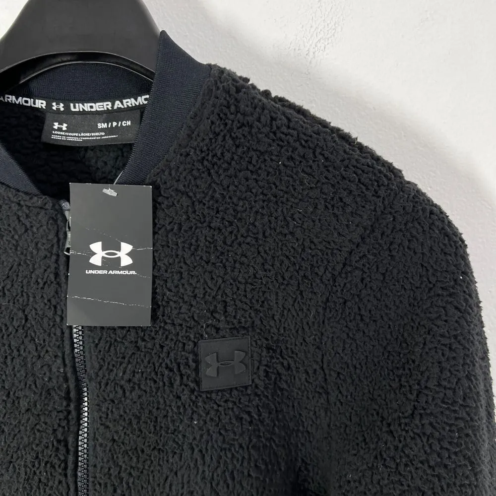 UNDER ARMOUR‎ Sherpa Bomber Jacket Mens Small Black Full-Zip Ultra-Soft Comfort - Image 4