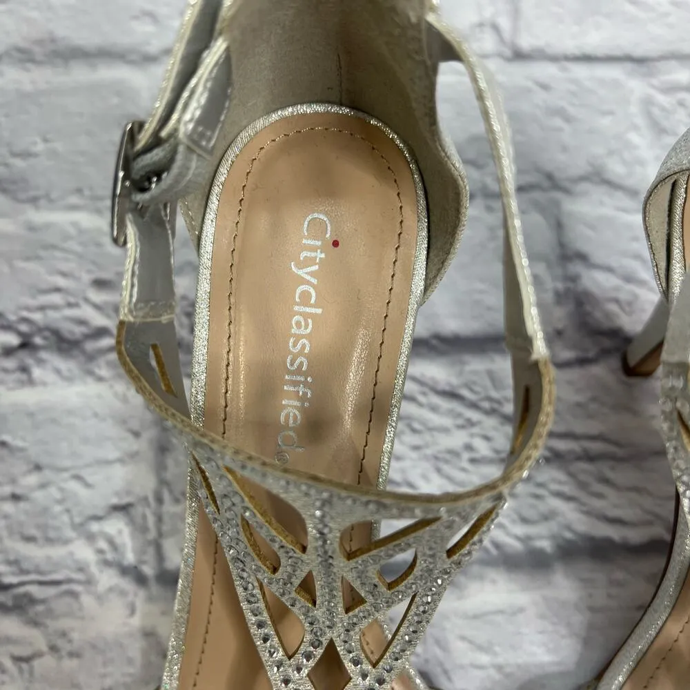 City Classified Womens Maggie Rhinestone Formal Heel Silver Size 9 Ankle Strap - Image 6