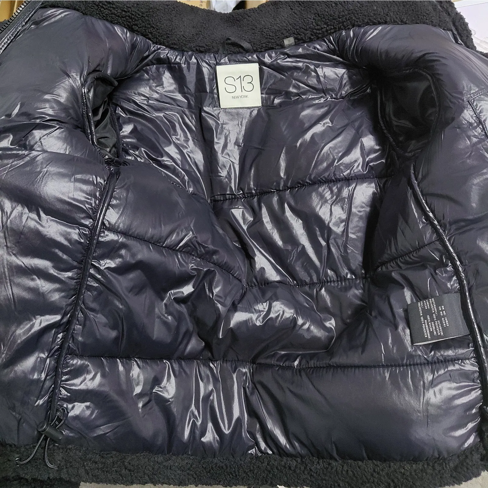 $300 NWT S13 New York Lilly Sherpa Puffer Jacket Women’s S Black Faux Shearling - Image 10