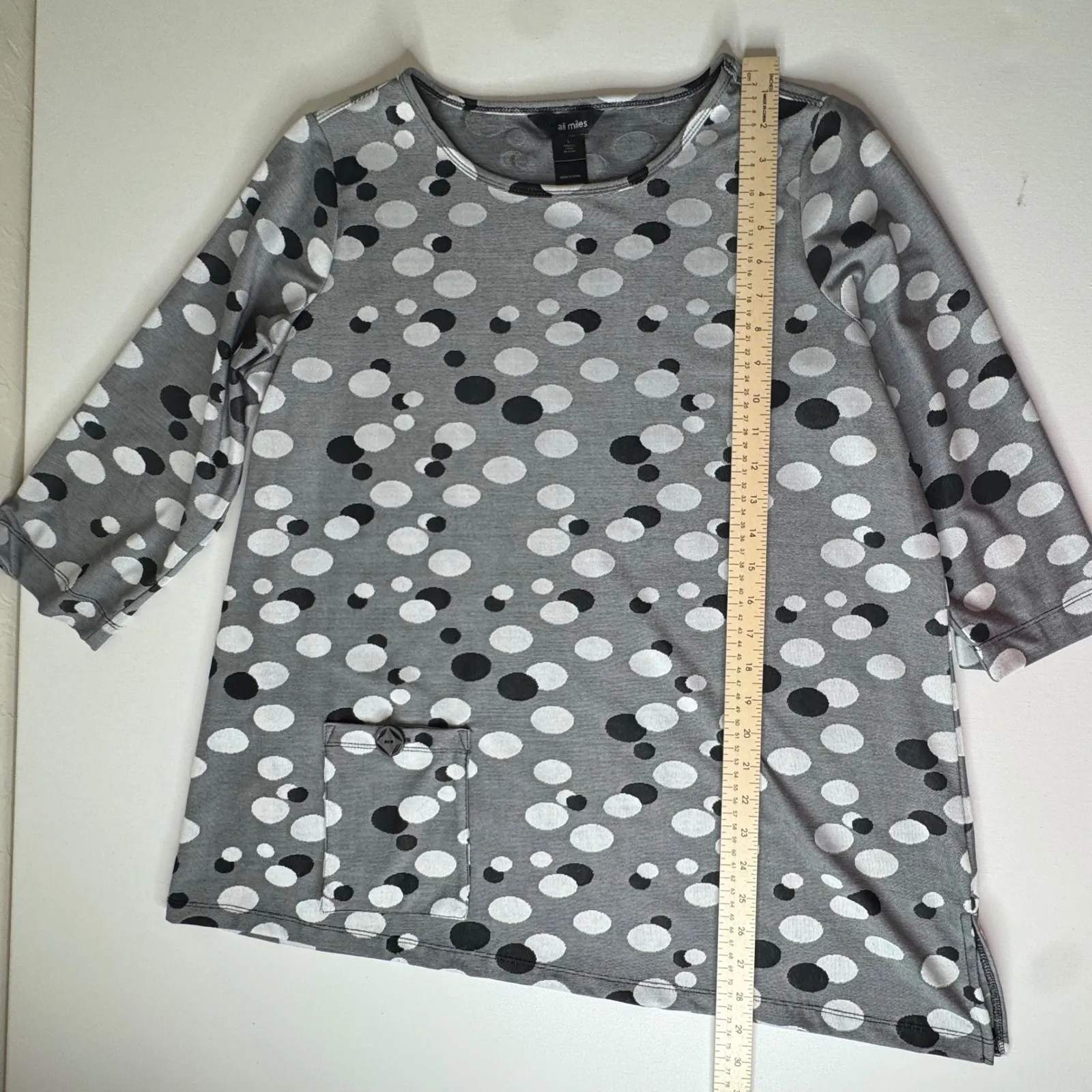 Ali Miles Polka Dot Tunic Top Larg Gray Artsy Minimalist Comfy Stretch Lagom Size L - Image 8
