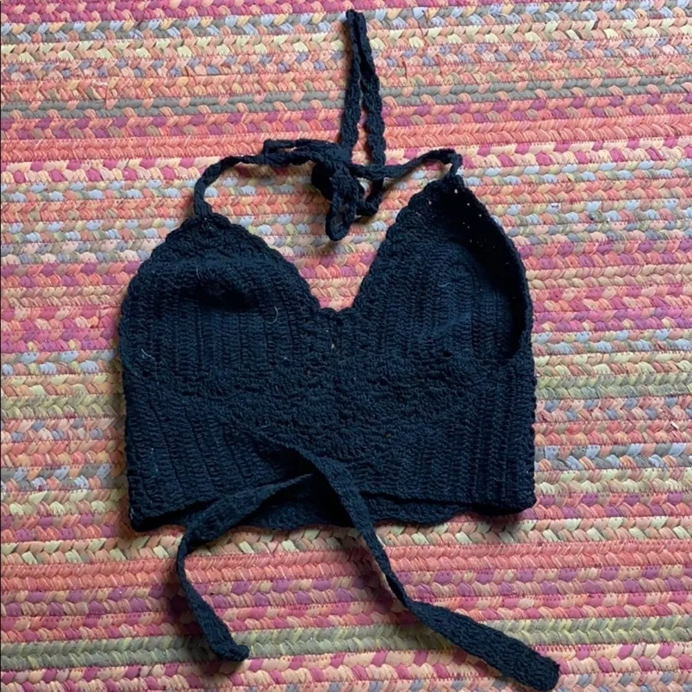 HANDMADE BLACK KNIT TOP IRIDESCENT BEADS - Image 3