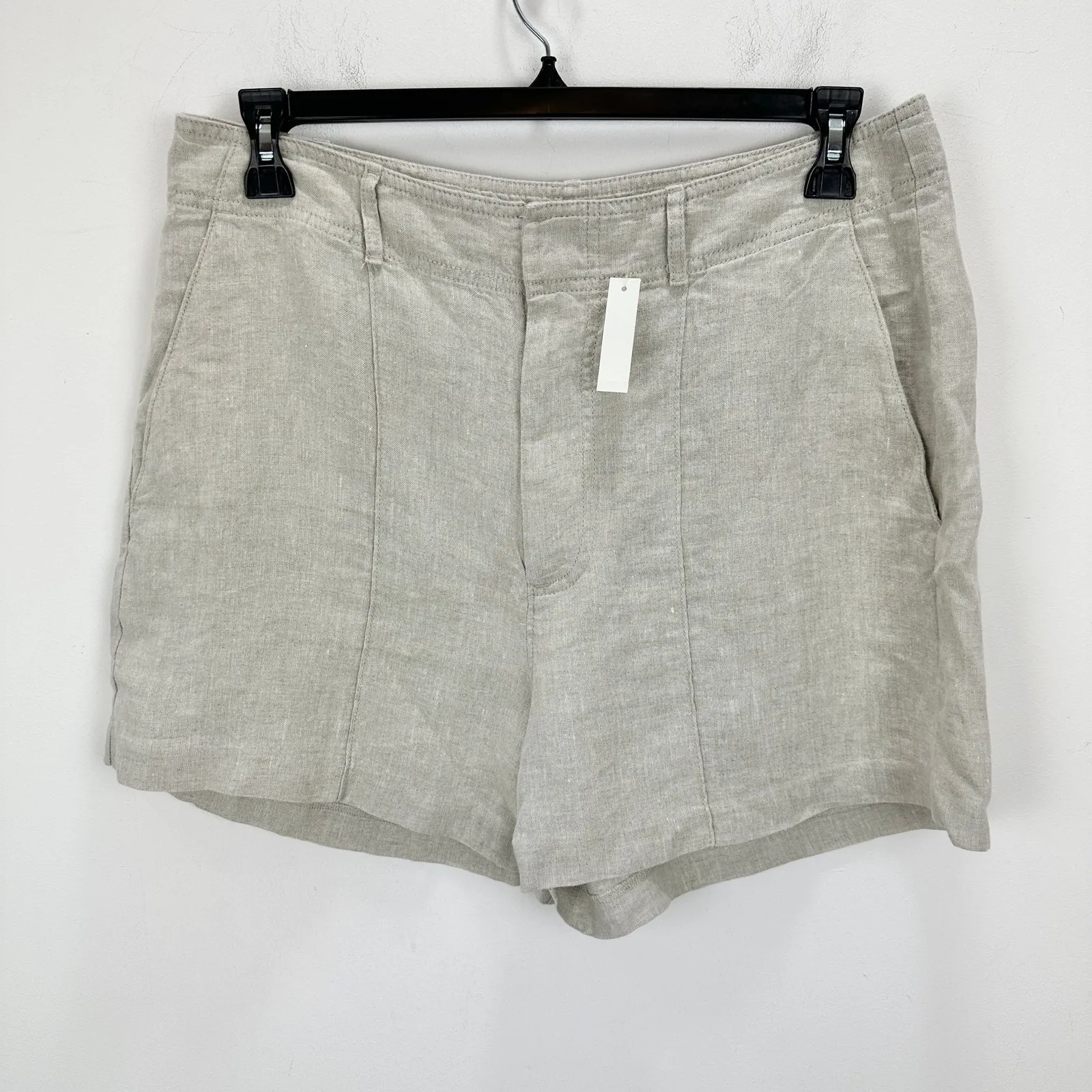 Madewell Pintucked Shorts in 100% Linen Oat Beige High Rise Vacation US 12 NWT - Image 7