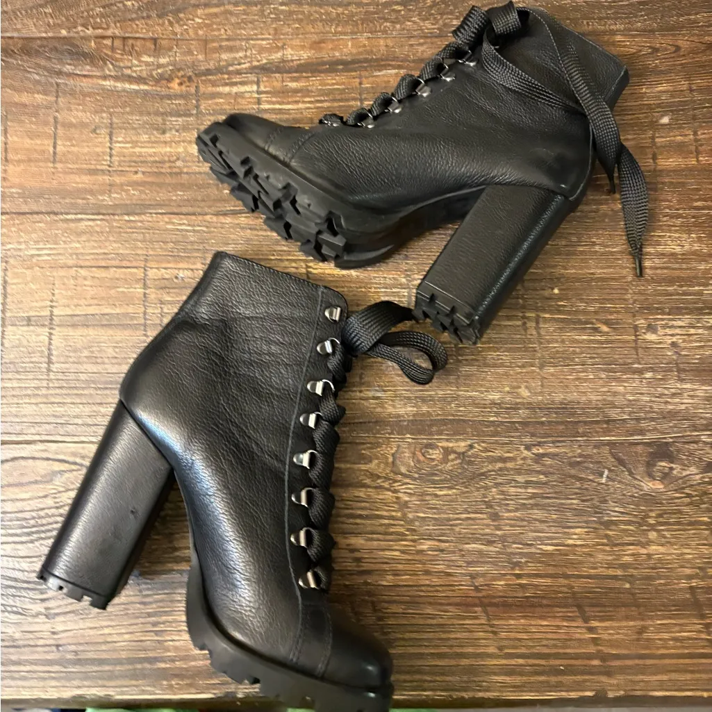 Schutz Zhara Black Leather Block Heel Combat Lug Sole Booties 9.5 EUC - Image 3