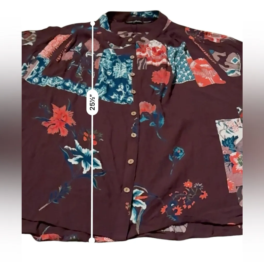 Tolani Joy Burgundy Red Multicolor Floral 3/4 Sleeve Button-Front Top Sz‎ M NEW - Image 6