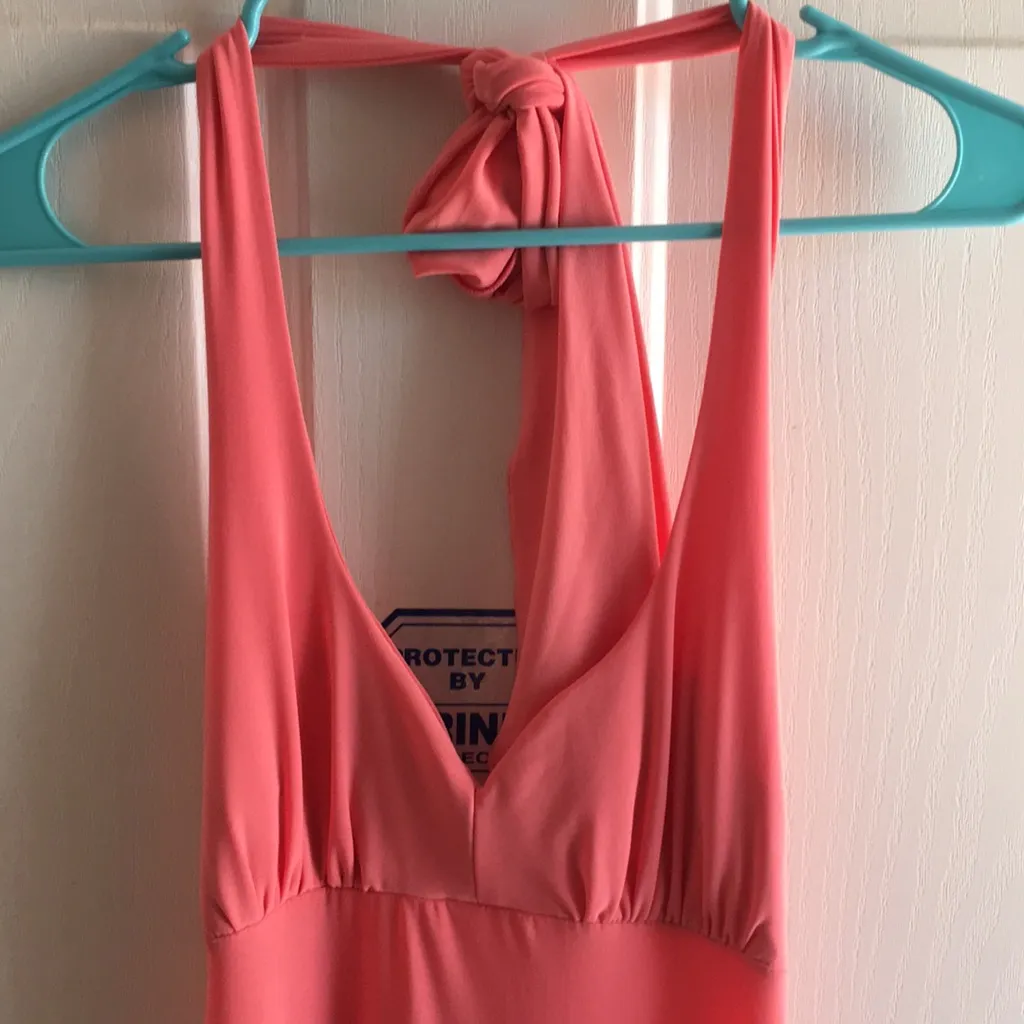 New Women’s Vintage Venus Halter Dress Peach 🍑 Coral Flowy Tie Up Back Medium - Image 12