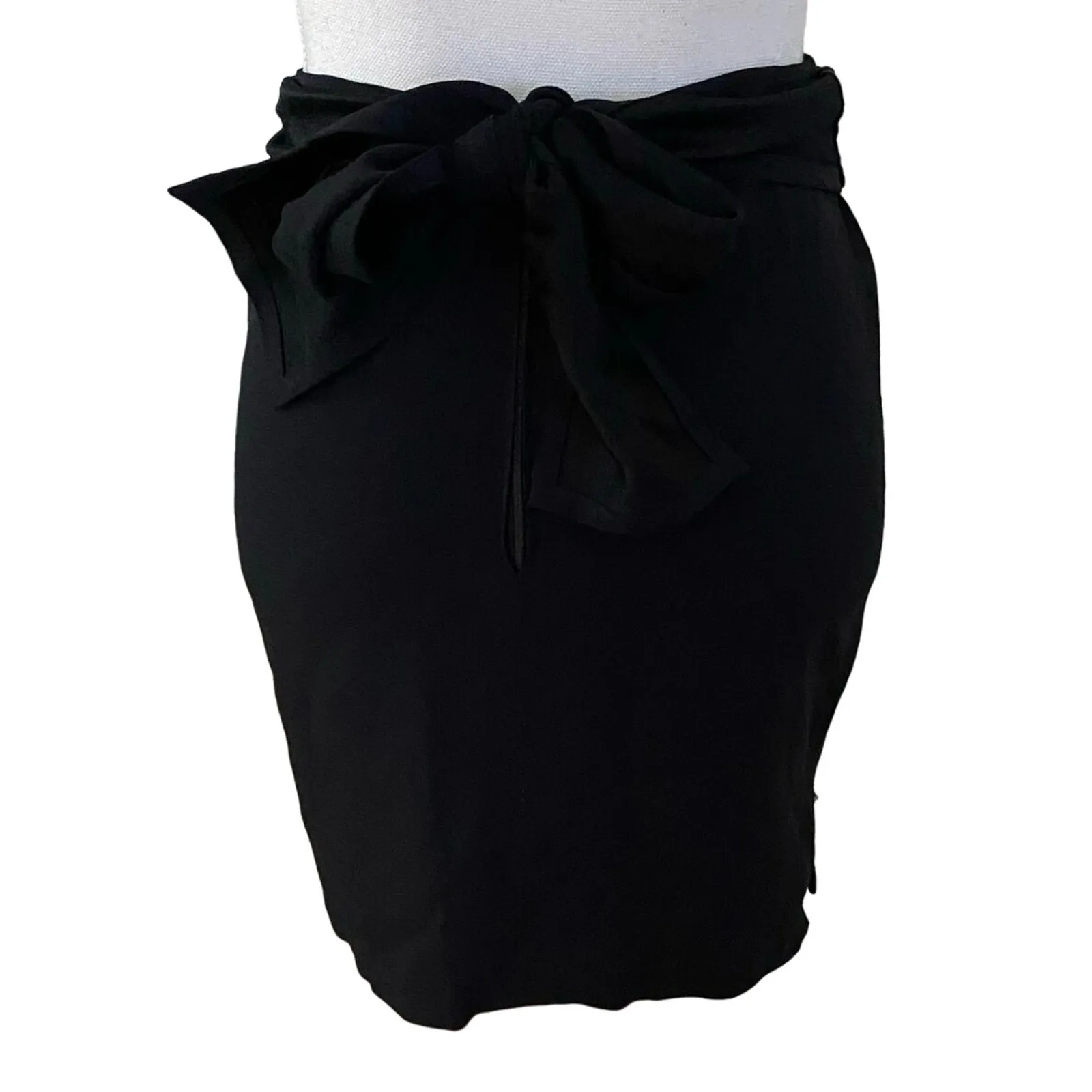 Sonia Rykiel Paris 36 US 4 Small S Black Mini Skirt Satin Waistband Tie Bow FLAW - Image 2