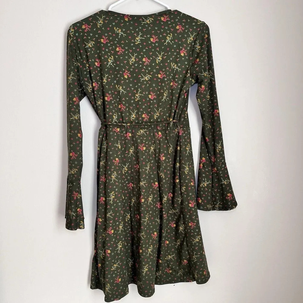 Emory Park Wrapped Mini‎ Dress Green Floral Y2K Boho Cottage Core Fairy Ethereal - Image 8