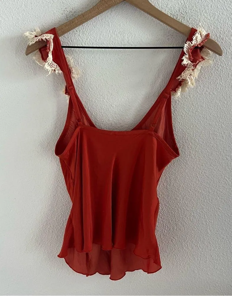 Free People Intimately Lace Strap Silky Polyester Orange Cream XS - Image 2