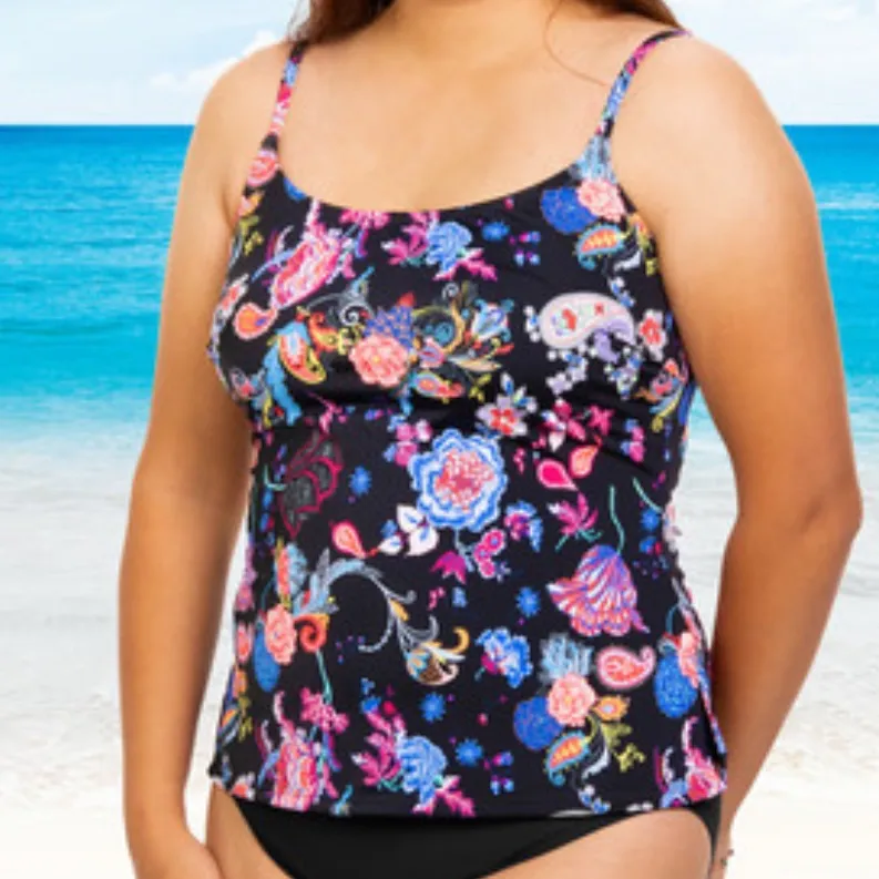 T.H.E. Blouson Tankini Top Swim Shorts Floral Black plus size 22W NWT Mastectomy - Image 3