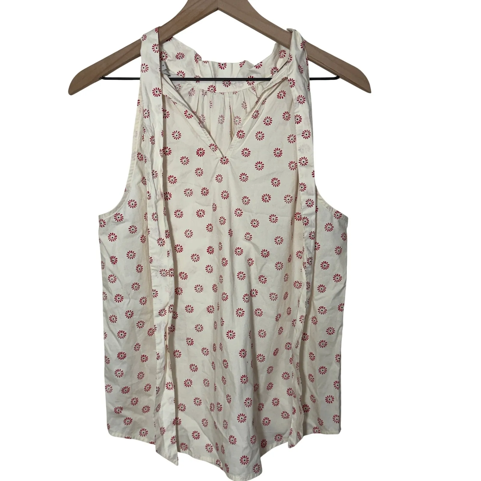 J. Crew Cream Red Floral Tie Neck Sleeveless Top Shirt Size 6 Casual Career Work - Image 6